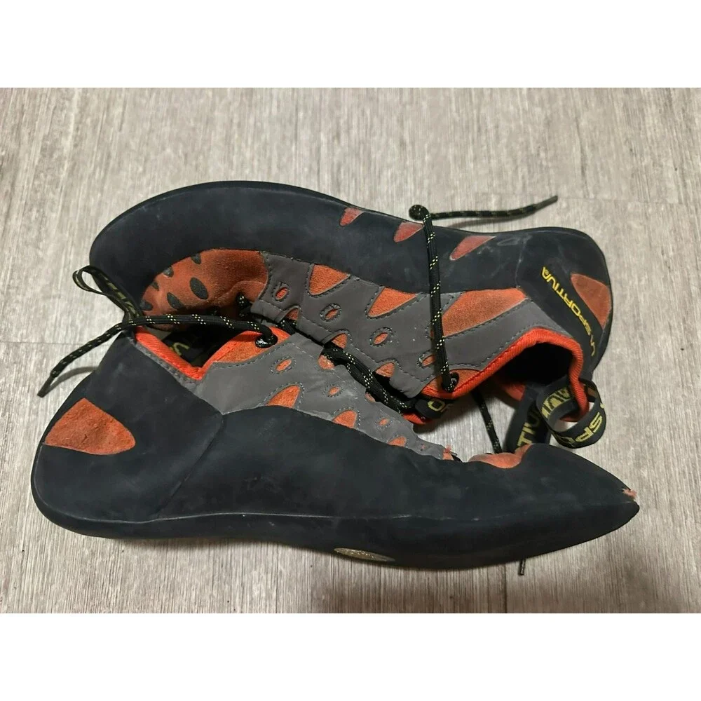La Sportiva TarantuLace - Mens Sz 12 - Orange Black Mountain Rock Climbing Shoes